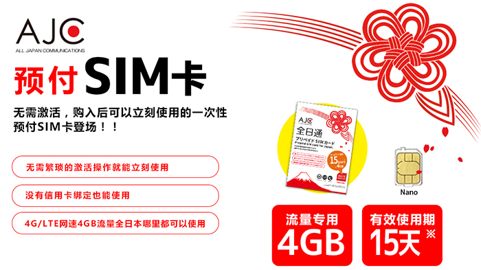 AJC 全日通预付SIM卡！