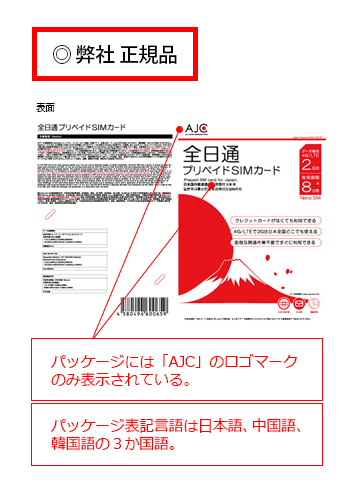 全日通プリペイドSIMカードの正規品です